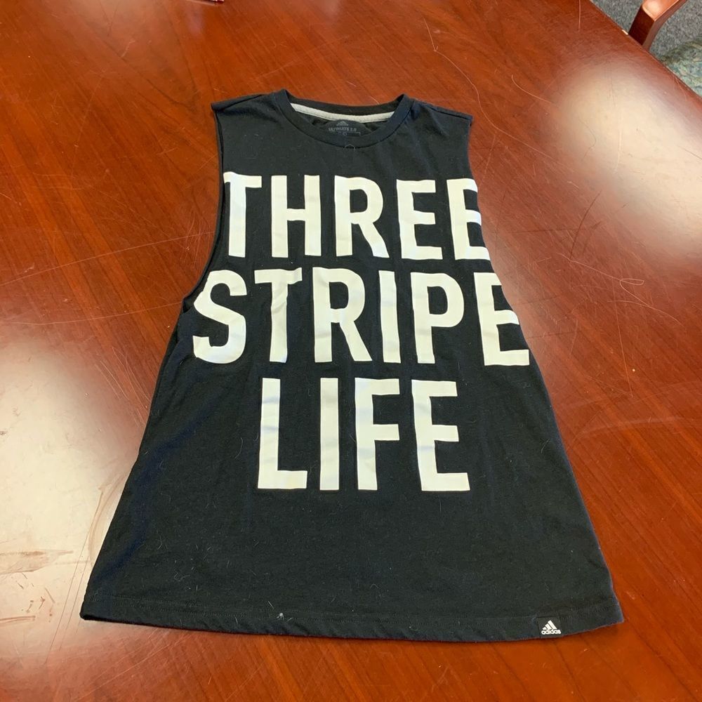 Adidas Three Stripe Life Sleeveless T Shirt Small